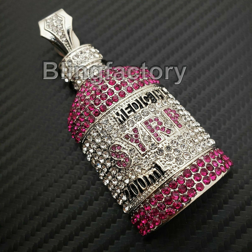 Hip Hop Rapper's Iced Out Lab Diamonds White Gold plated Syrup Bottle Pendant