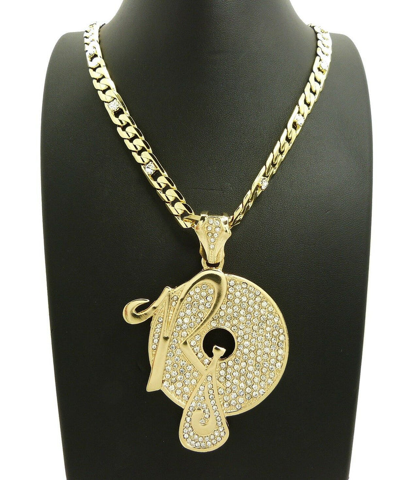 Iced Out Hip Hop Rocafella Pendant & 7mm 30" Lab Diamonds Figaro Chain Necklace