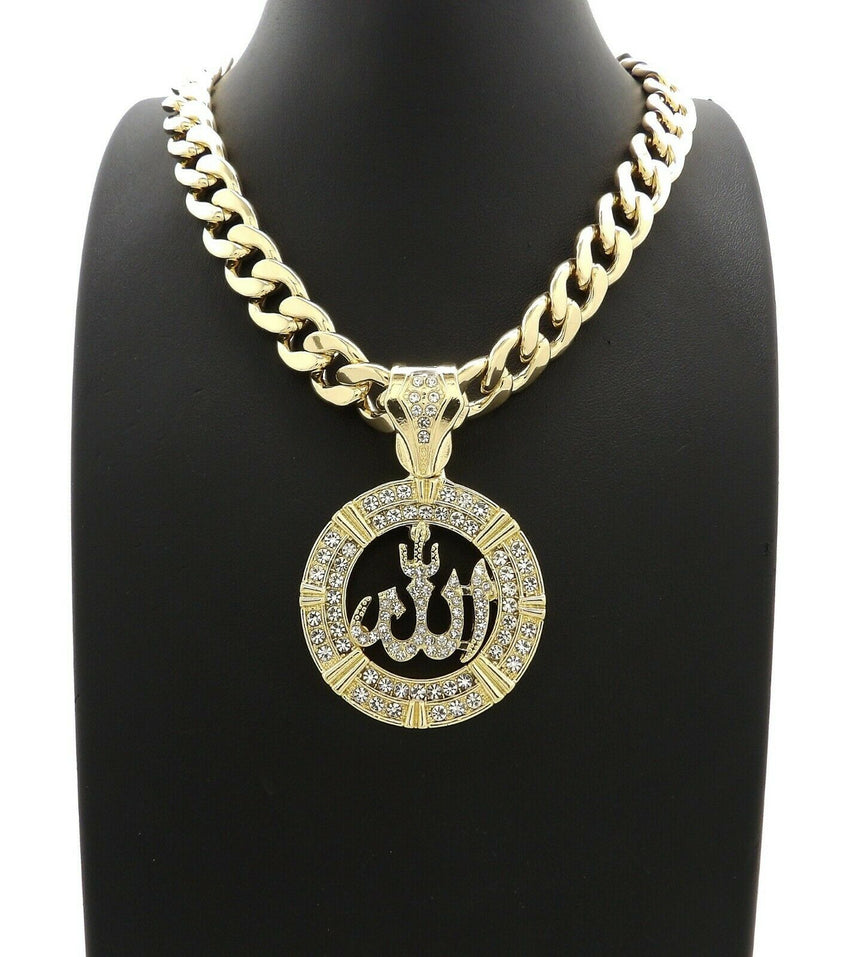 Hip Hop Iced out Allah Pendant & 11mm 20" Miami Cuban Choker Chain Necklace