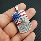 Iced out Stainless steel American Flag Eagle Dog Tag Gold & Silver Tone Pendant