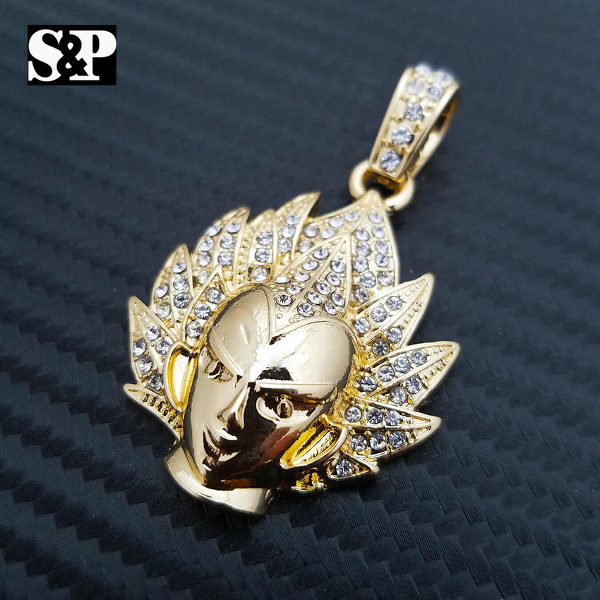ICED HIP HOP GOLD PLATED DRAGON BALL VEGETA CARTOON CHARACTER CHARM PENDANT