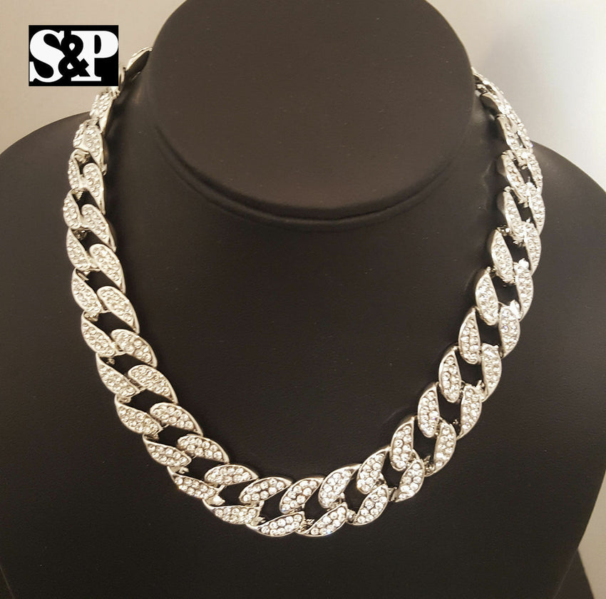 Hip Hop Quavo Full Iced Out 16",18", 24", 30" Miami Choker Cuban Link Necklace