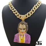 Hip Hop Large JOKER Pendant & 20" Full Iced Miami Cuban Choker Chain Necklace