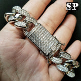 Hip Hop Iced out 19mm 8.5" Heavy White Gold PT Brass Micro Pave Stone Bracelet