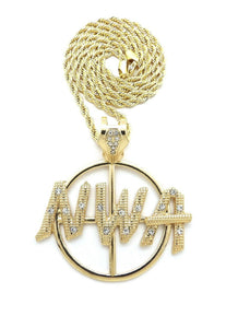 HIP HOP ICED 14K GOLD PLATED NWA PENDANT & 4mm 24
