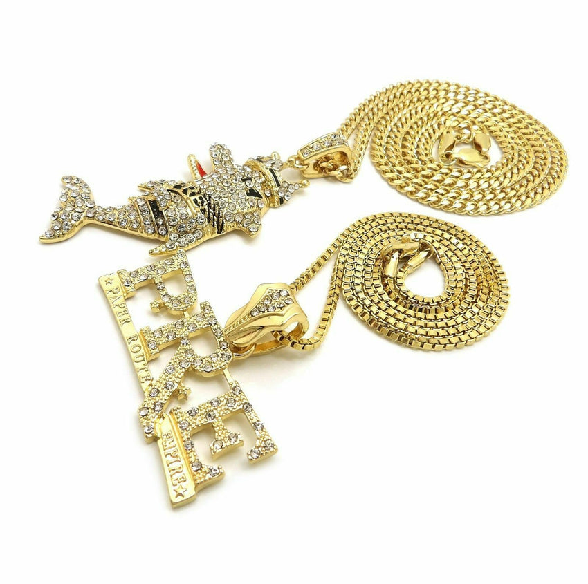 HIP HOP ICED OUT YOUNG DOLPH PRE & DOLPHIN PENDANT & 24", 27" CHAIN NECKLACE