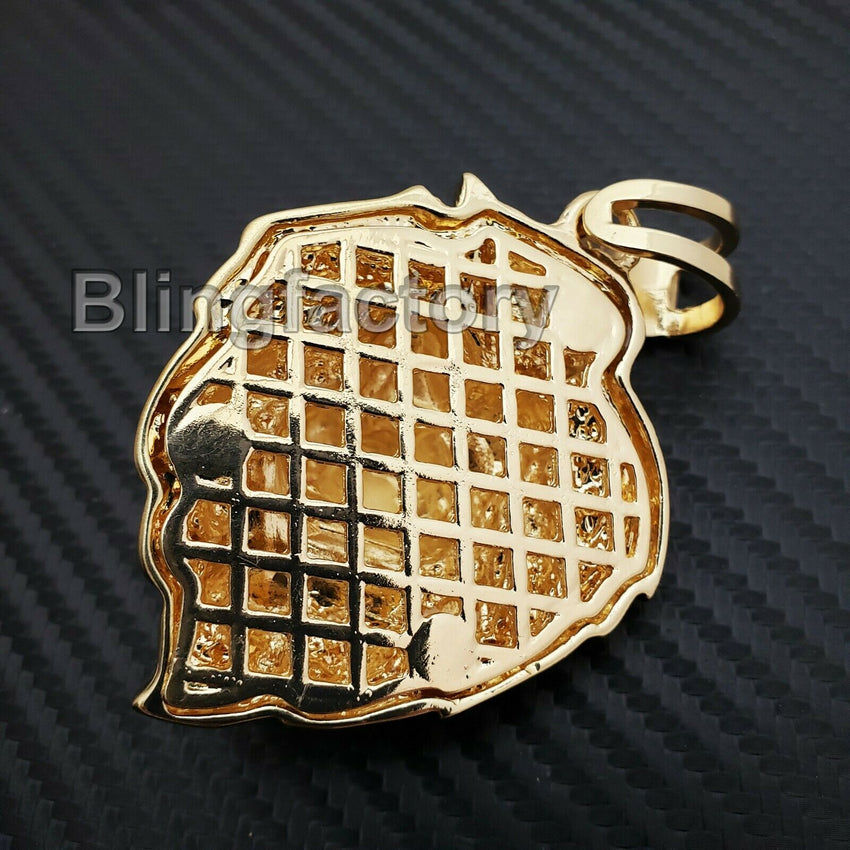 HIP HOP ICED OUT RAPPER STYLE GOLD PLATED LION HEAD LEO CHARM PENDANT