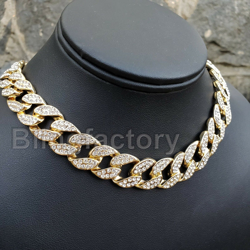 Hip Hop Bubble Letter "W" & 18" Full Iced Cuban & 1 Row Tennis Choker Chain Necklace Set