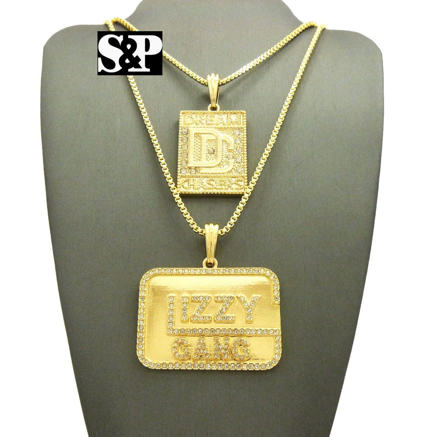 ICED OUT DREAM CHASERS & GLIZZY GANG PENDANT & BOX CHAINS NECKLACE SET
