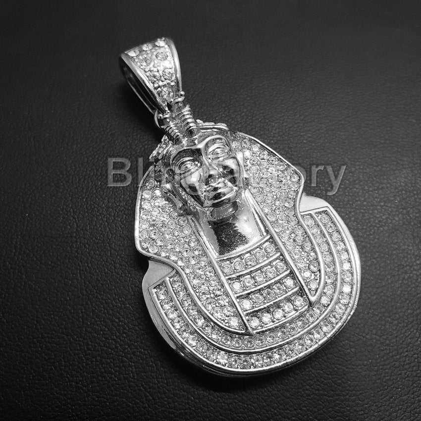 HIP HOP ICED OUT LAB DIAMOND WHITE GOLD PLATED RAPPER'S EGYPT PHARAOH PENDANT