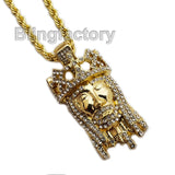 Hip Hop Iced out Lab Diamond Crowned Jesus Drip Pendant 24" Rope Chain Necklace