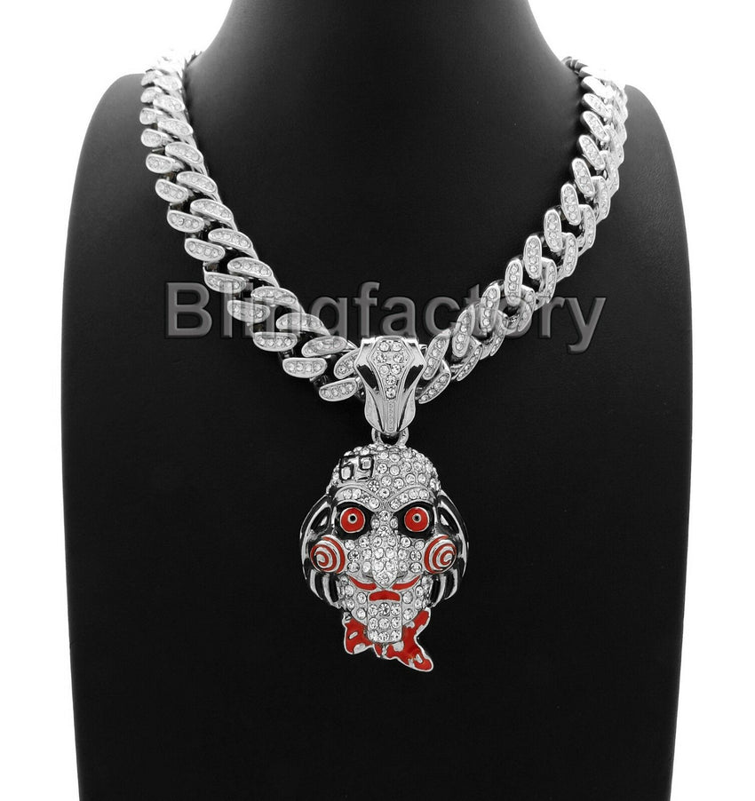 Hip Hop 6ix9ine Jigsaw pendant & 18" Full Iced Cuban Choker Chain Necklace