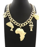 PYRAMID, NEFERTITI, ANKH, AFRICA, GYE NYAM, SEKHMET & 11mm 18" Cuban Link Chain