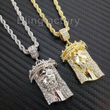 Hip Hop Iced out Lab Diamond Jesus Head Pendant & 4mm 24" Rope Chain Necklace