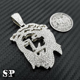 HIP HOP ICED OUT RAPPER STYLE LAB DIAMOND SILVER PLATED 3D JESUS FACE PENDANT