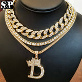 Hip Hop Quavo Choker 16" Full Iced Cuban & 1 ROW DIAMOND CHAIN & "D" Necklace