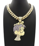 Hip Hop Uzi Vert LUV pendant & 18" Full Iced out Cuban Choker Chain Necklace