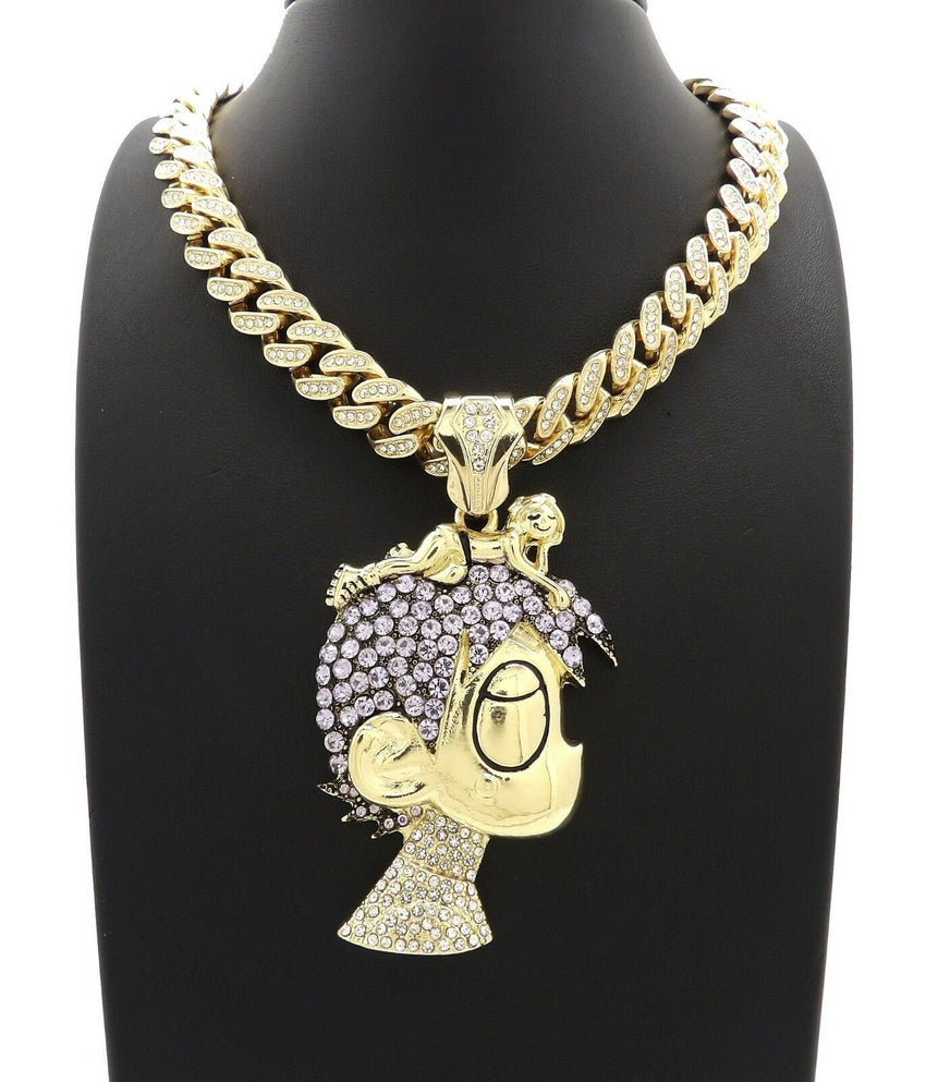 Hip Hop Uzi Vert LUV pendant & 18" Full Iced out Cuban Choker Chain Necklace