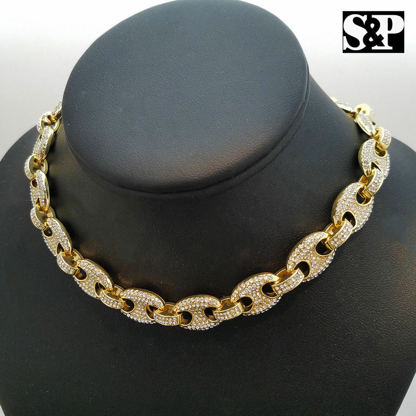 Hip Hop Slaughter Gang w/ 18" Full Iced Gucci & 1 ROW DIAMOND Choker Chain Set