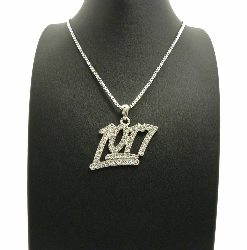 Iced Out Mini Number 1017 Pendant & 24" Box, Cuban, Rope Chain Hip Hop Necklace