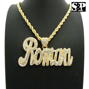 ICED OUT GOLD PLATED CZ 'ROMAN' PENDANT & 5mm 20