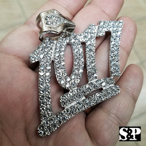 HIP HOP RAPPER'S FULL ICED OUT WHITE GOLD PLATED LAB DIAMOND 1017 LARGE PENDANT