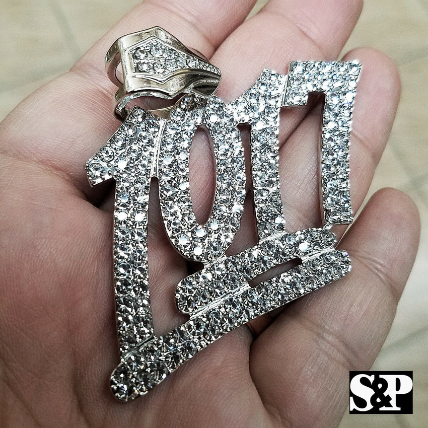 HIP HOP RAPPER'S FULL ICED OUT WHITE GOLD PLATED LAB DIAMOND 1017 LARGE PENDANT