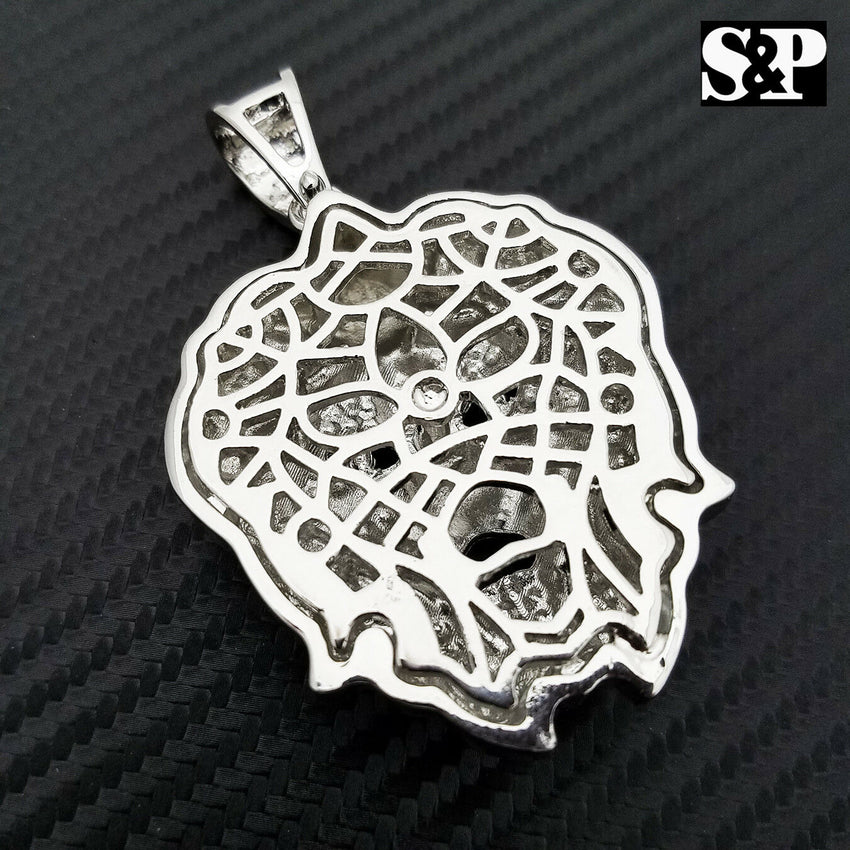 HIP HOP ICED OUT LAB DIAMOND WHITE GOLD PLATED BLING LARGE LION HEAD PENDANT