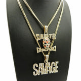 Hip Hop Pave SAVAGE 21 SLAUGHTER Pendant W/ 20" 24" Cuban Chain 2 Necklace Set
