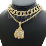 Hip Hop Happy Buddha Pendant & 18" Full Iced Cuban & 1 ROW Tennis Choker Chain Necklace set