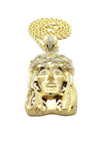 HIP HOP ICED OUT GOLD PT HOLY JESUS HEAD PENDANT & 4mm 24" ROPE CHAIN NECKLACE