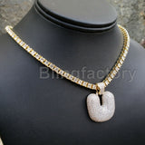 Hip Hop Iced Brass Bubble Letter "U" & 18" 1 Row Tennis Choker Chain Necklace