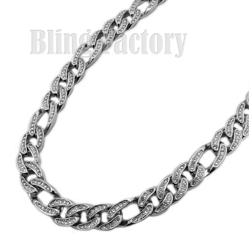 Hip Hop Men Quavo White Gold PT Iced Out 12mm 16" Figaro Choker Chain Necklace