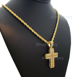 Hip Hop Iced out Designer style Cross Pendant & 4mm 24" Rope Chain Necklace