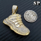 Men 14K Gold Plated Hip Hop Gold Retro 11 Shoe Pendant & 1 Row 18" Tennis Chain