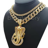 Hip Hop Iced Cobra Snake w/ 18" Full Iced Cuban & 1 ROW DIAMOND Choker Chain Necklace Set