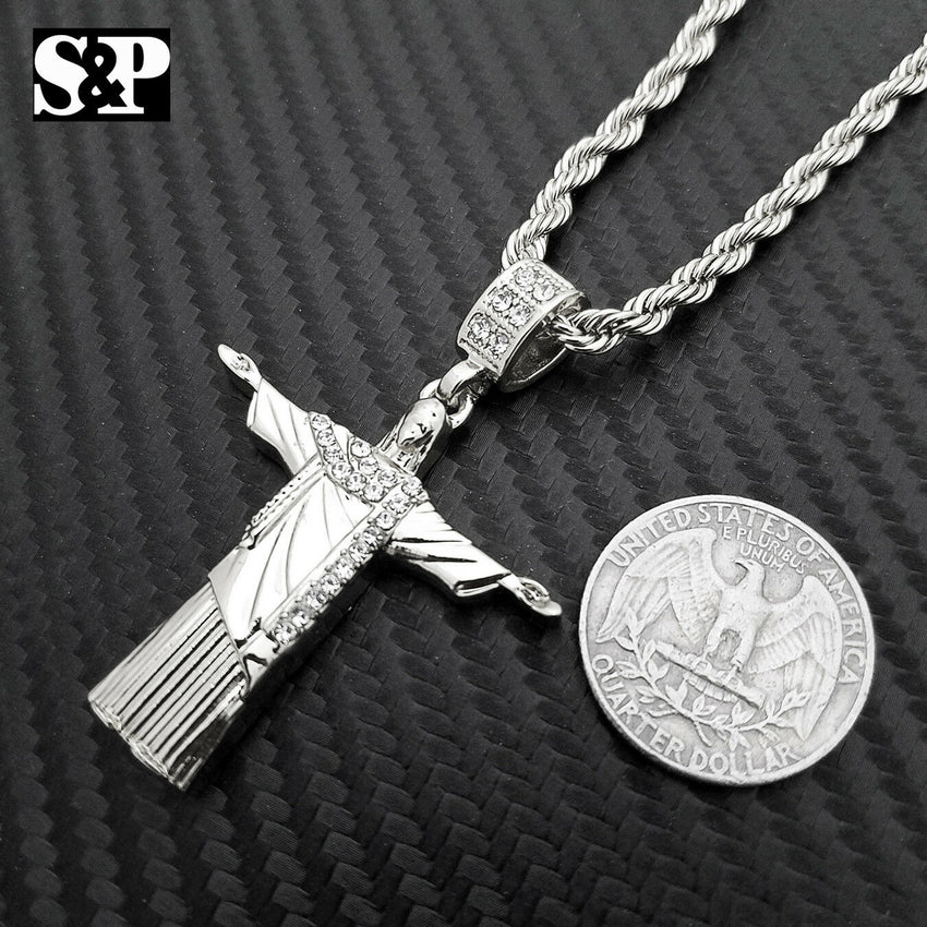 Hip Hop Rapper Style Jesus Christ Body Cross Pendant & 24" Rope Chain Necklace