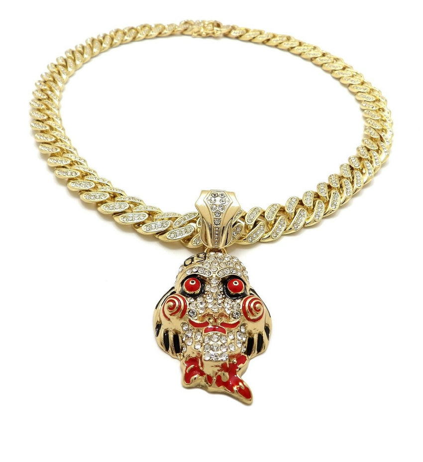 Hip Hop 6ix9ine Jigsaw pendant & 18" Full Iced Cuban Choker Chain Necklace