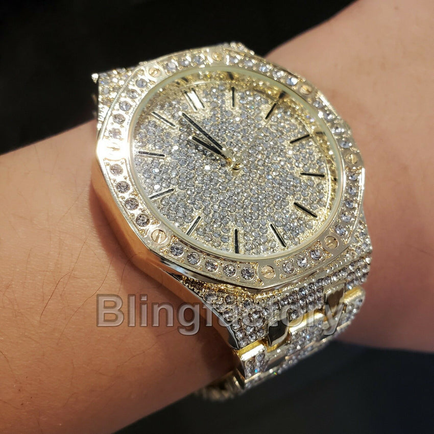 Luxury Men's Iced out Rapper's Lab Diamond Metal Band Dress Clubbing wrist Watch