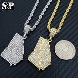 Iced out Fashion GEORGIA STATE Lab Diamond Pendant w/ 24" Rope Chain Necklace
