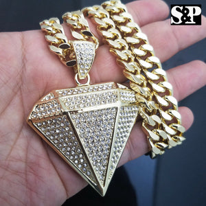 Gold PT Big Diamond Shape Pendant & 10mm 30