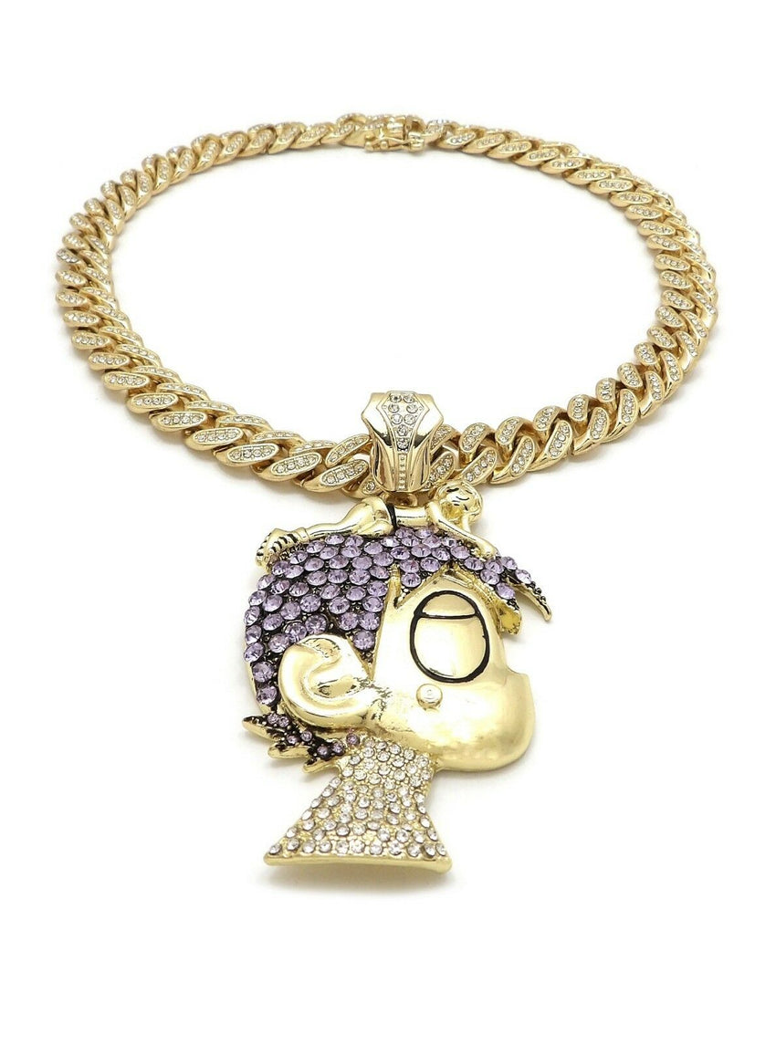 Hip Hop Uzi Vert LUV pendant & 18" Full Iced out Cuban Choker Chain Necklace