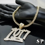 Hip Hop 1017 Pendant w/ 18" 1 ROW DIAMOND Choker Chain Set & 16" Full Iced Cuban Necklace set