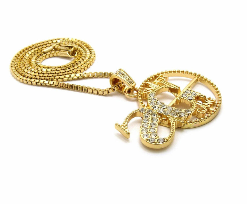 ICED OUT KODAK BLACK SG SNIPER GANG PENDANT & 24" & 30" BOX CHAINS NECKLACE SET