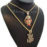 Iced Jigsaw & "Only God Can Judge me" Pendant & 20" 24" Rope, Cuban Chain Necklace Set