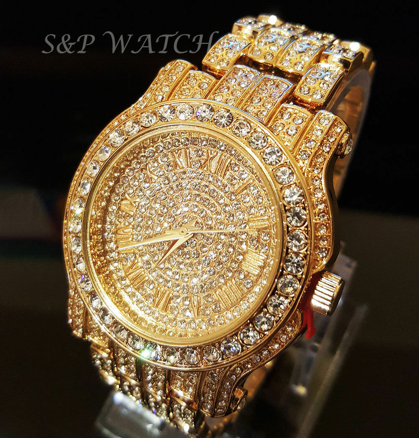 Hip Hop Iced Out Lab Diamond Watch & Ankh pendant 1 Row Tennis Chain Combo Set