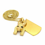 NEW GOLD PT ANUBIS HEAD DOG TAG PENDANT & 2mm 24" BOX CHAIN HIP HOP NECKLACE