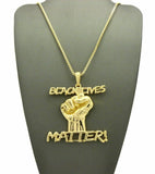 HIP HOP BLING GOLD PLATED 'BLACK LIVES MATTER' PENDANT & 24" BOX CHAIN NECKLACE