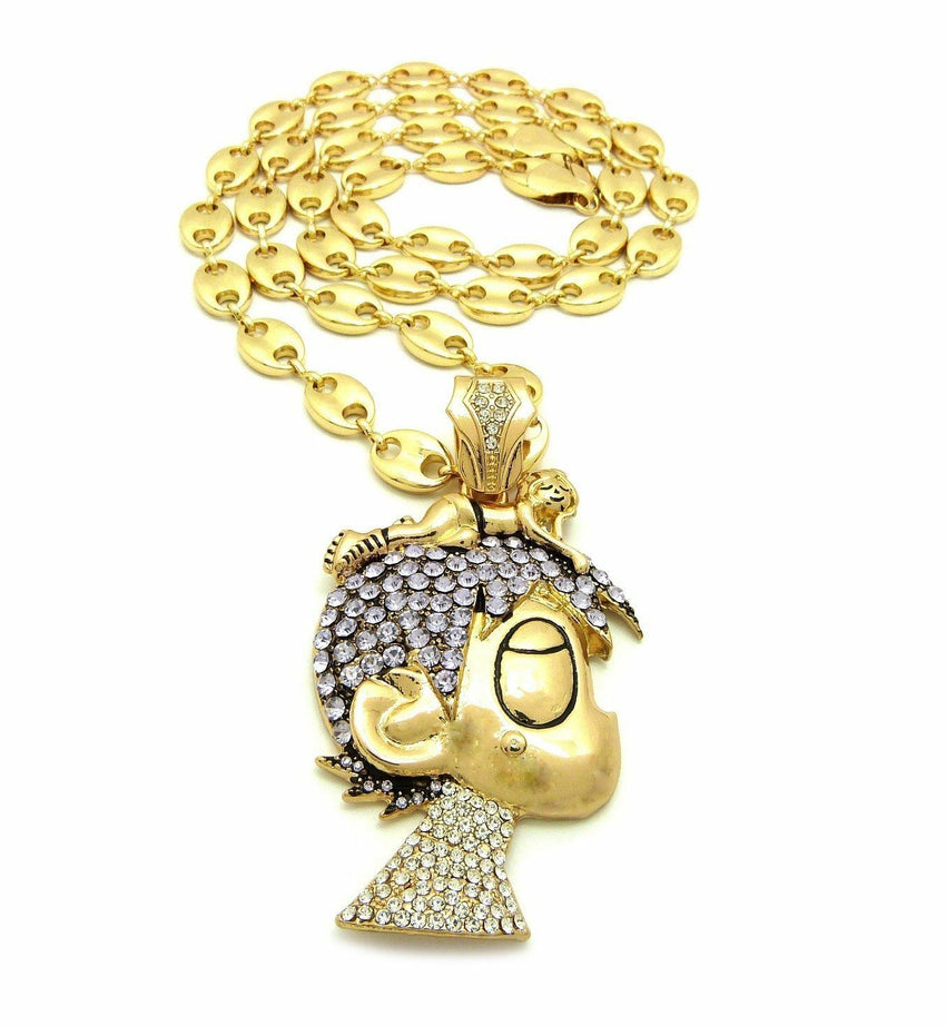 ICED OUT PAVE LIL UZI VERT CARTOON & 10mm 30" Marina Chain Necklace