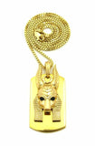 NEW GOLD PT ANUBIS HEAD DOG TAG PENDANT & 2mm 24" BOX CHAIN HIP HOP NECKLACE